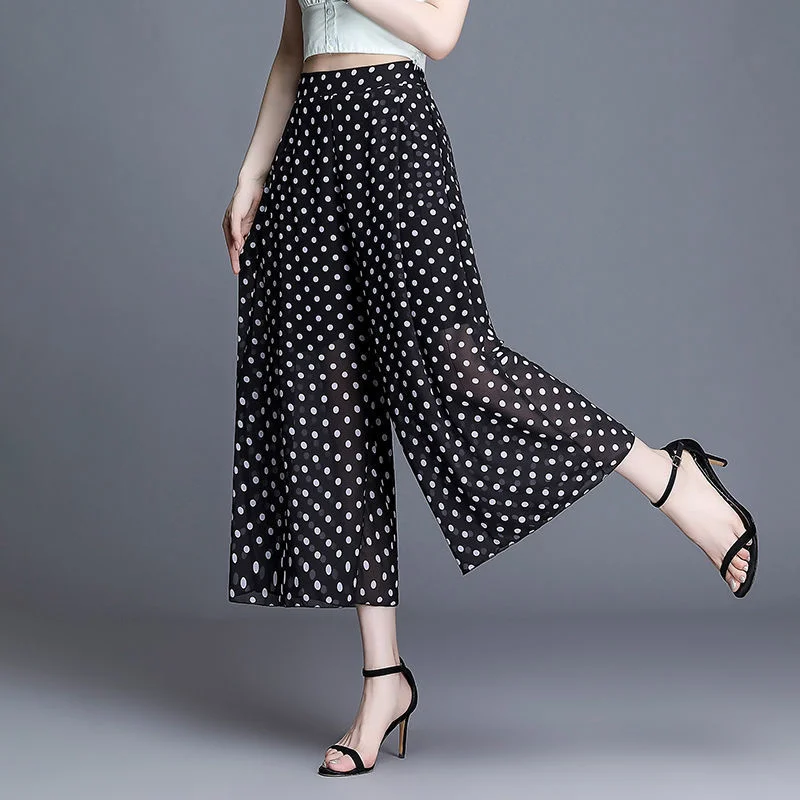 

Chiffon Dot Nine Trouser Skirt Women's Summer 2023 High Waist Thin Drape Wide Leg Pants Faldas Clothes for Women Skirts