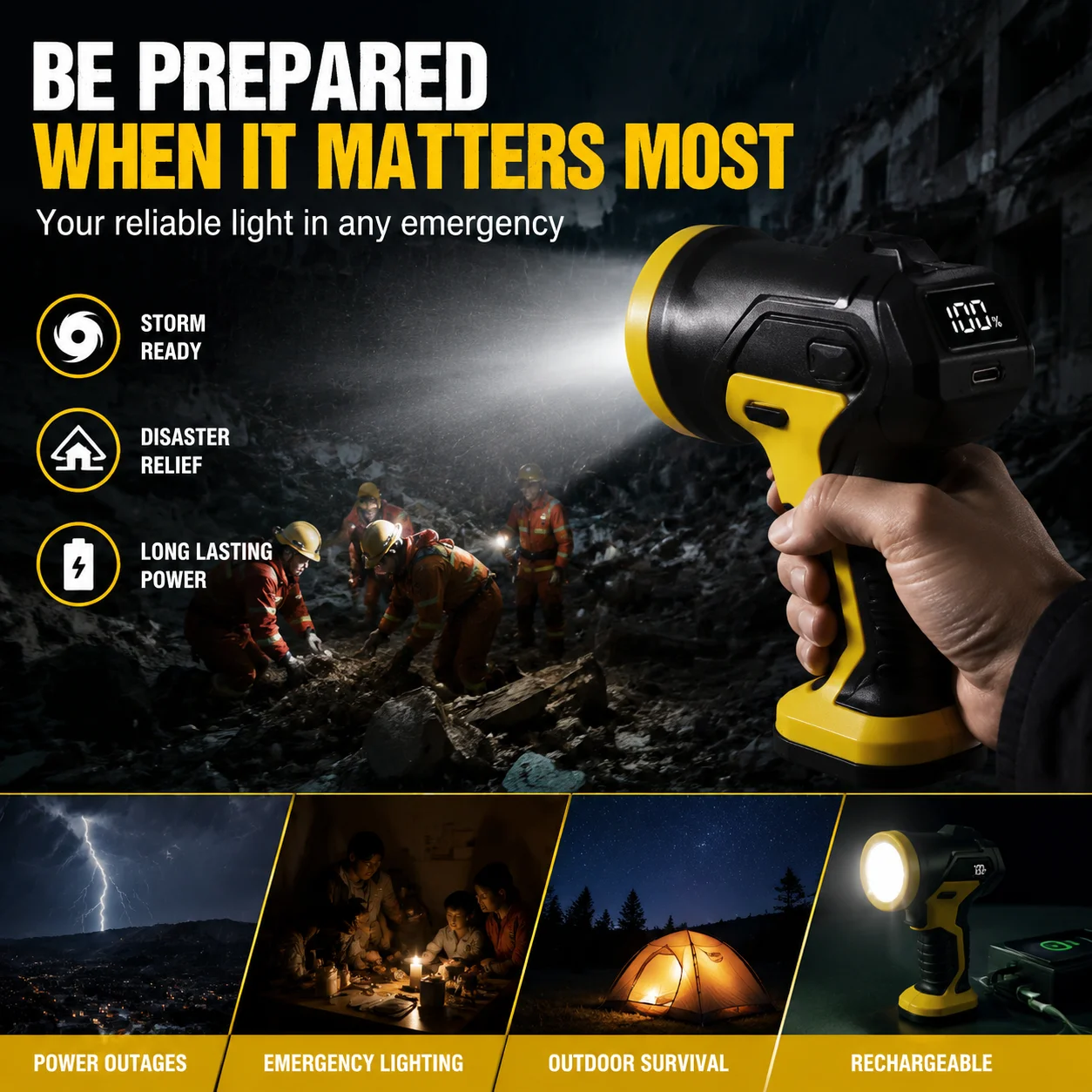 Pistol-Style High-Power Led Spotlight, Convenient Type-C Charging, Large Capacity Battery, Clear Power Indicator, Portable Lighting, Ergonomic Grip, Stable Vertical Placement Design