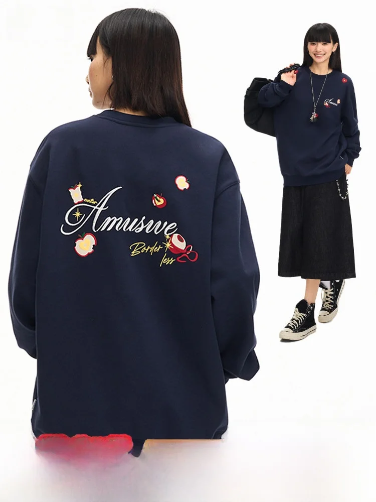 

F426 Store Spring New American Casual Embroidered Long Sve Hoodie round Ne Sweatirt for Couples Youth Casual Sle
