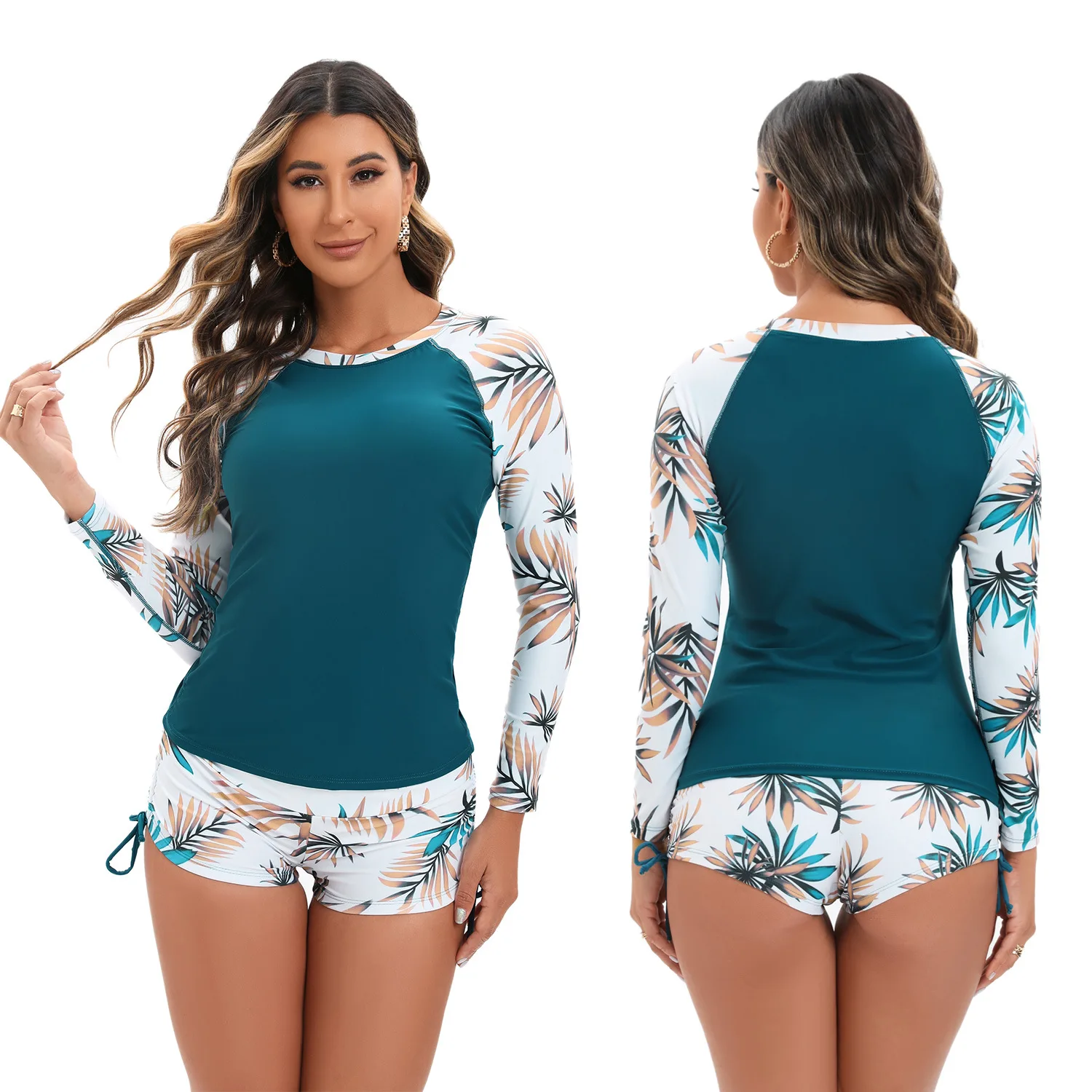 Long Sleeved Swimsuit Beach Round Neck Pullover Flat Angle Split Surfing Swimsuit Sun Protection Surfing Suit For Women