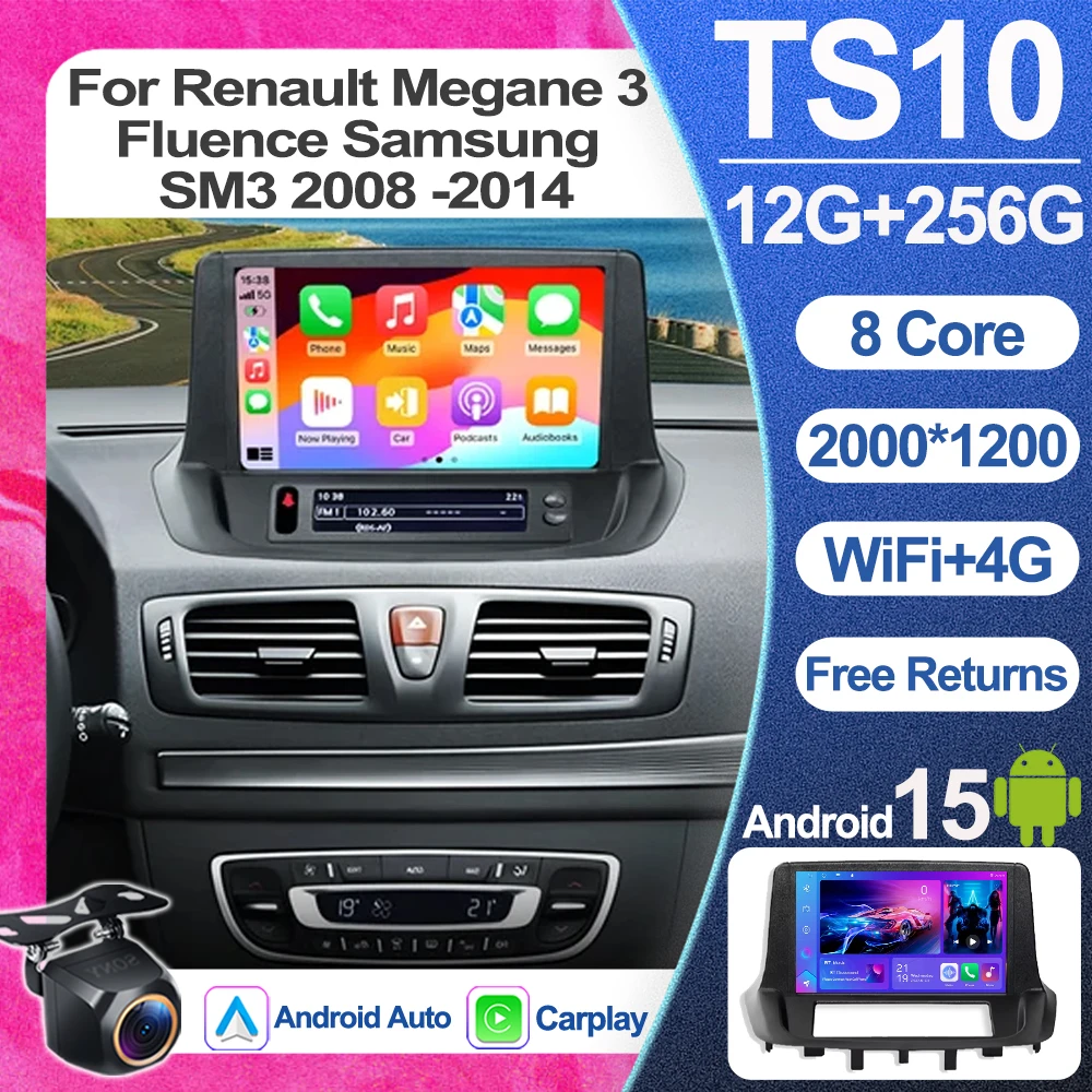 Android 15 Carplay pour Renault Megane 3 Fluence Samsung SM3 2008 2009 2010 2012 2014 autoradio BT Navigation Audio multimédia 5G Android 15 Carplay pour Renault Megane 3 Fluence Samsung SM3 2008 2009 2010 2012 2014 autoradio BT Navigation Audio multimédia 5G