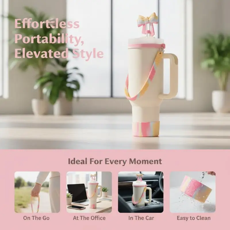 3PCS/SET Tumbler Cup Hand Strap Straw Lid Cover Bowknot Accessories Set For 10mm Straws Replacement