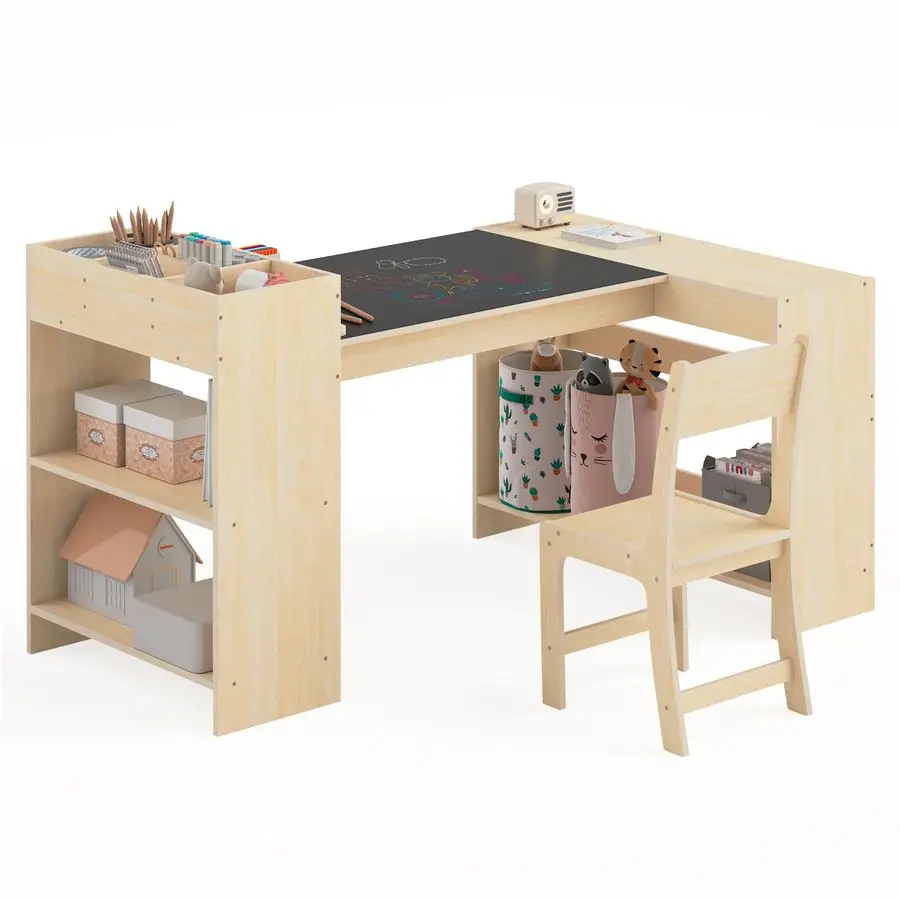 مجموعة طاولة فنية وكرسي واحد، طاولة حرفية للأطفال مع مساحة تخزين من الورق الملفوف، مجموعة خشبية قابلة لتعديل الارتفاع للأطفال الصغار، أزياء النشاط #1