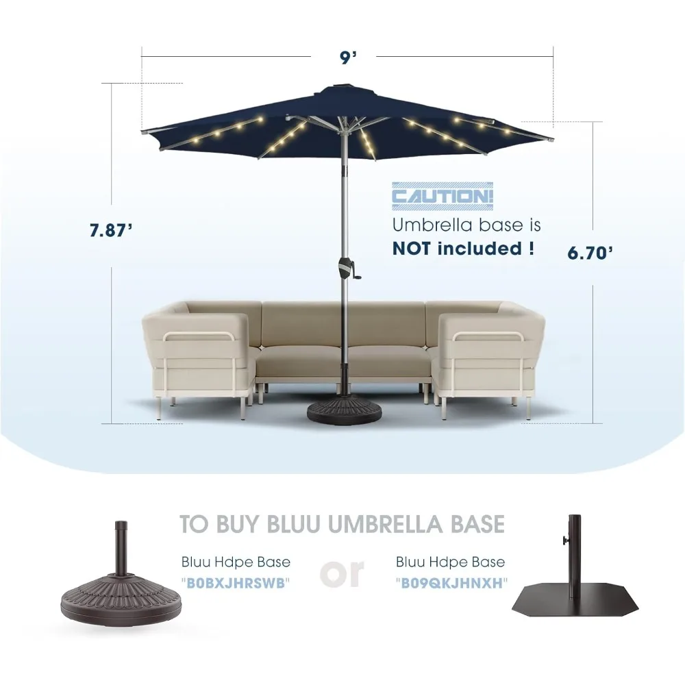 Outdoor Umbrella with Solar LED Lights, 9 Ft, 5-YEAR Fade-Resistant Aluminum with Tilt Adjustment and Crank, Outdoor Umbrella