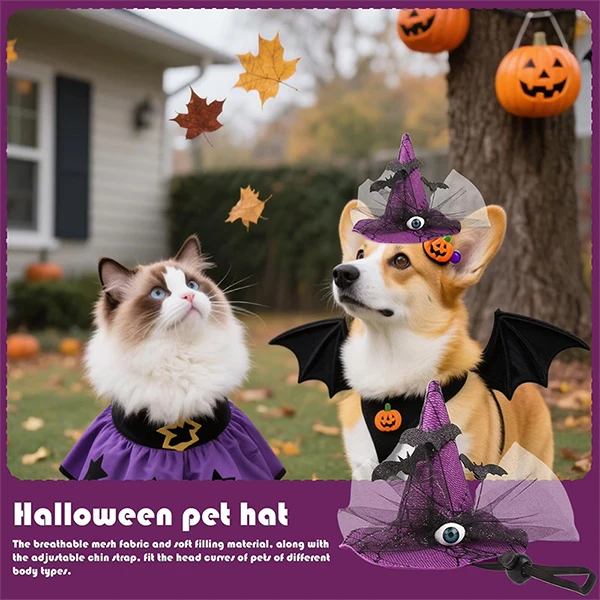 

Halloween Horror Cat Dog Hat Costumes Adjustable Eyeball Bat Design Witch Hat For Pet Festival Transformation Party Dog Headwear