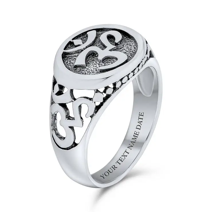 

Aum Om Ohm Hindu Buddhist Signet Ring 925 Sterling Silver for Men and Women Yoga Meditation