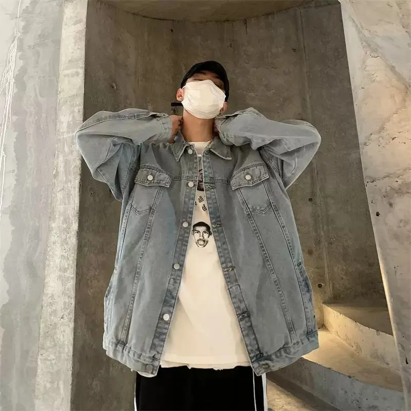 

Casual Oversize Button Male Jean Coats Designer Cowgirl Clothing Joker Loose Cheap Price Stylish Worn Size L Men's Denim Jacket