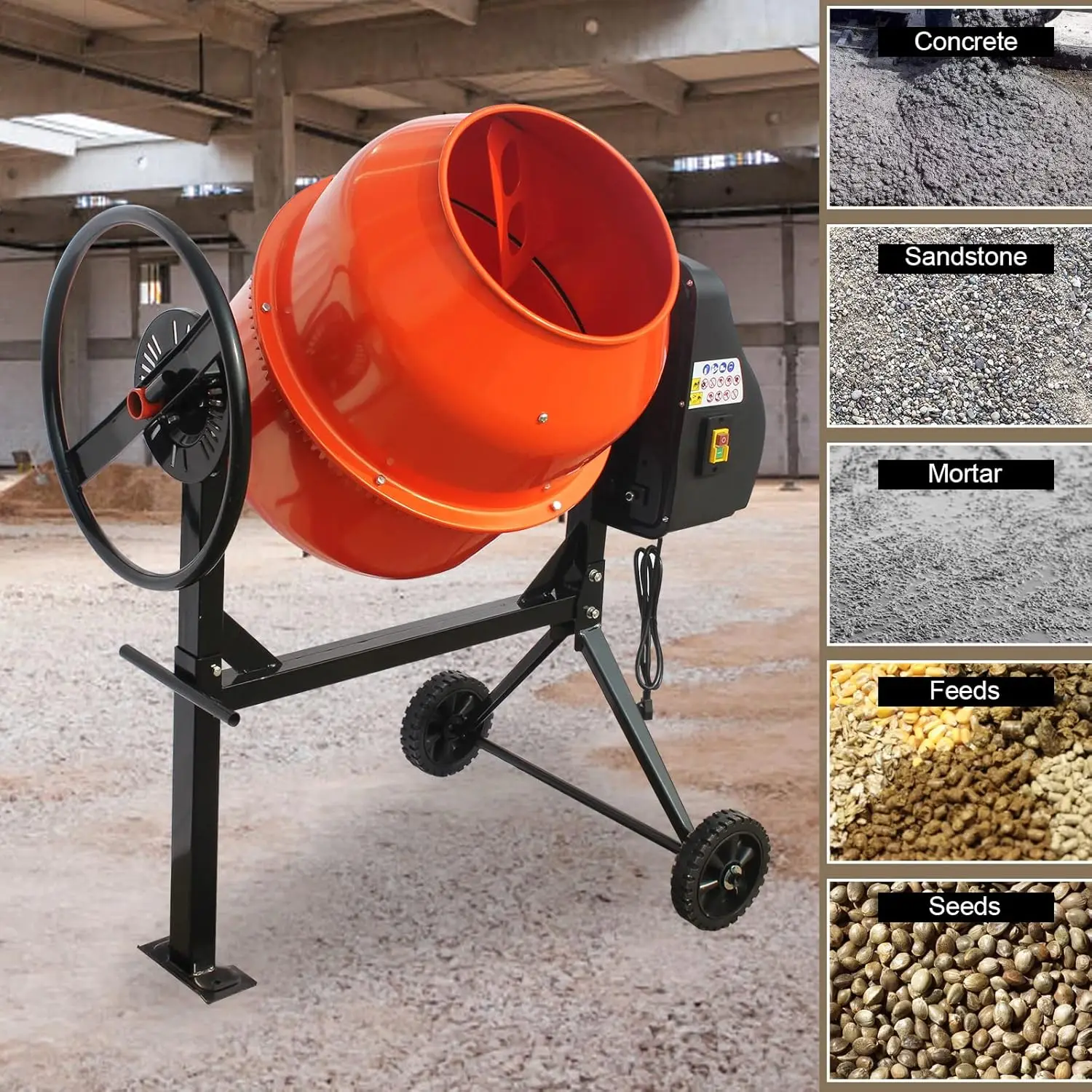 

5.0 Cu. FT Concrete Mixer, Electric Cement Mixer Machine for Stucco with Wheel and Stand