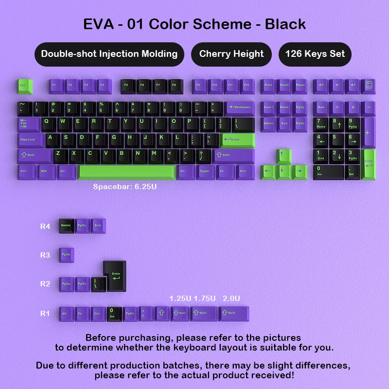 

DIY Mechanical Keyboard Keycap EVA 01 Color Scheme - Black Double Shot PBT Cherry Keycap Set Key & Chron