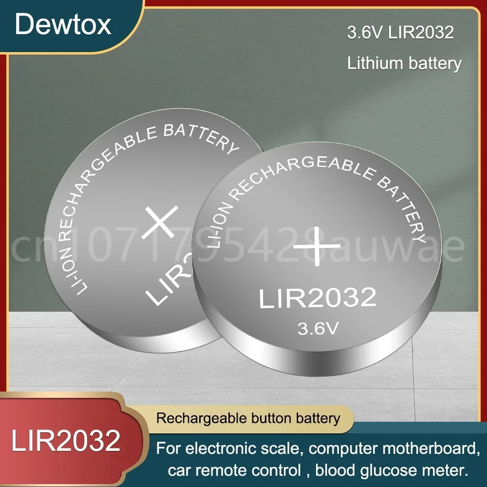 New LIR2032 3.6V Li-ion Rechargeable Button Coin Cell Battery Can Replace CR2032 for Watches