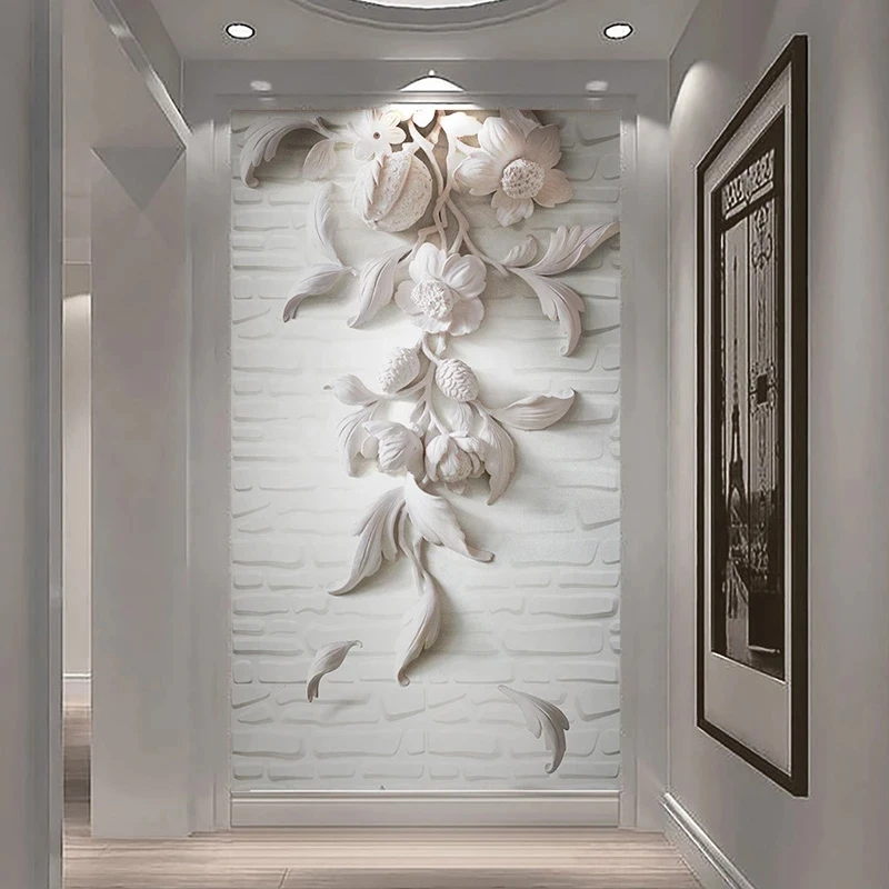 Customized Mural 3D Embossed White Flower Photo Wallpaper Hotel Entrance Backdrop wall Art Living room bedroom restaurant study
