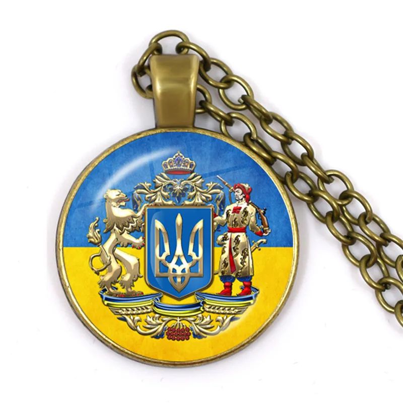 Newest Coat Of Arms Of Ukraine Logo Necklace 25mm Glass Cabochon Ukrainian Badge Pendant Necklace Jewery for Women Men Gift