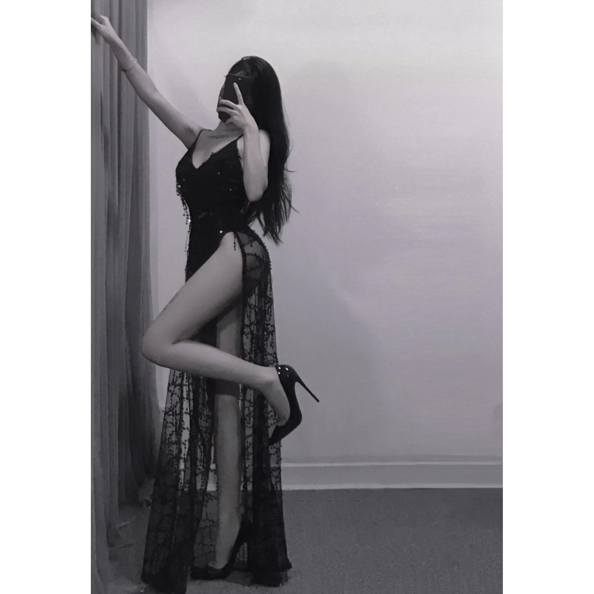 

Bling Birthday Par Sexy Bal Bla Gown Floor-Length Slit Dr Sparkling Evening Gown High Waist Polyester Fiber