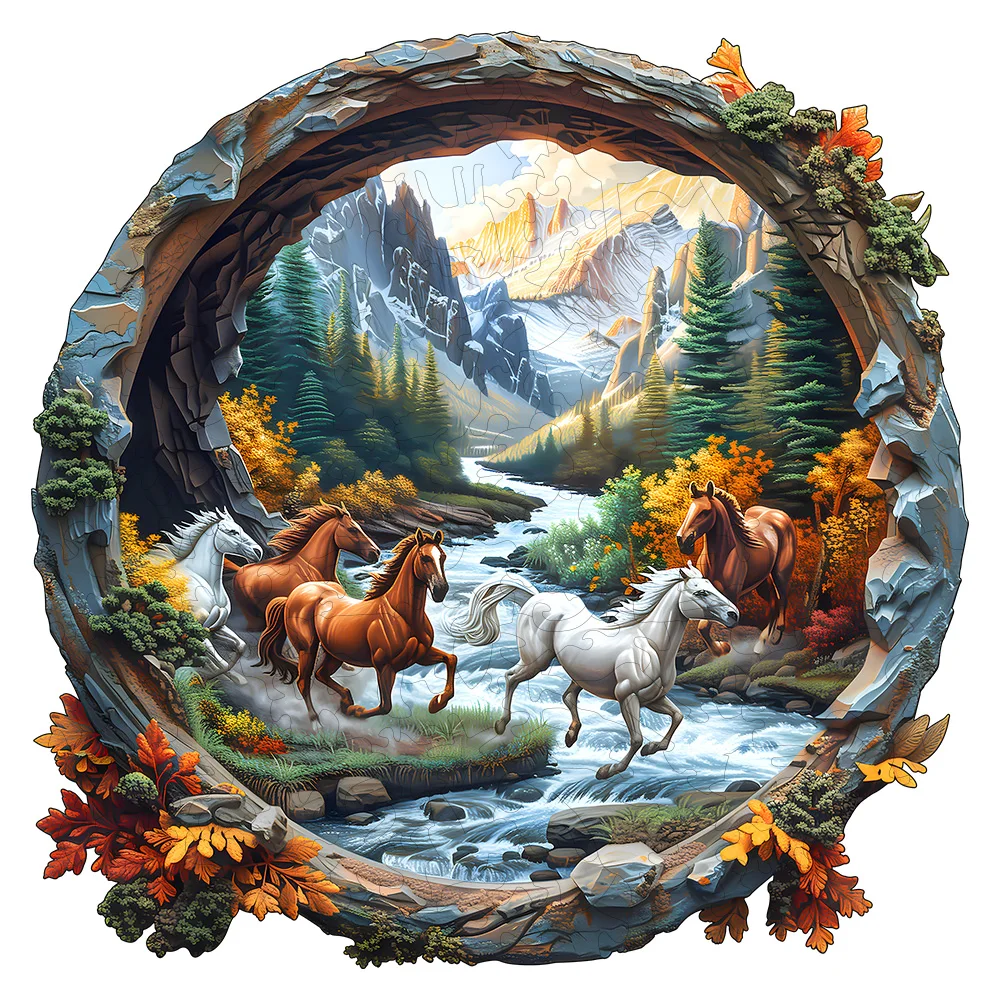 Forest and Horse Wooden Puzzles, Exquisite Paper Box Packaging, Shaped Puzzle Toys, Unique Adult Stress Relief Gifts, Irregular