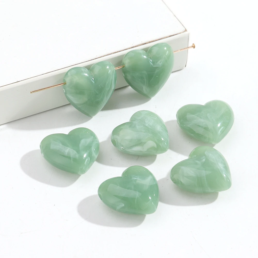 15 stks/partij Marmering Kleurrijke Acryl Hart Perzik Kralen Leuke Liefde Losse Spacer Bead DIY Armbanden Ketting Sieraden Accessoires