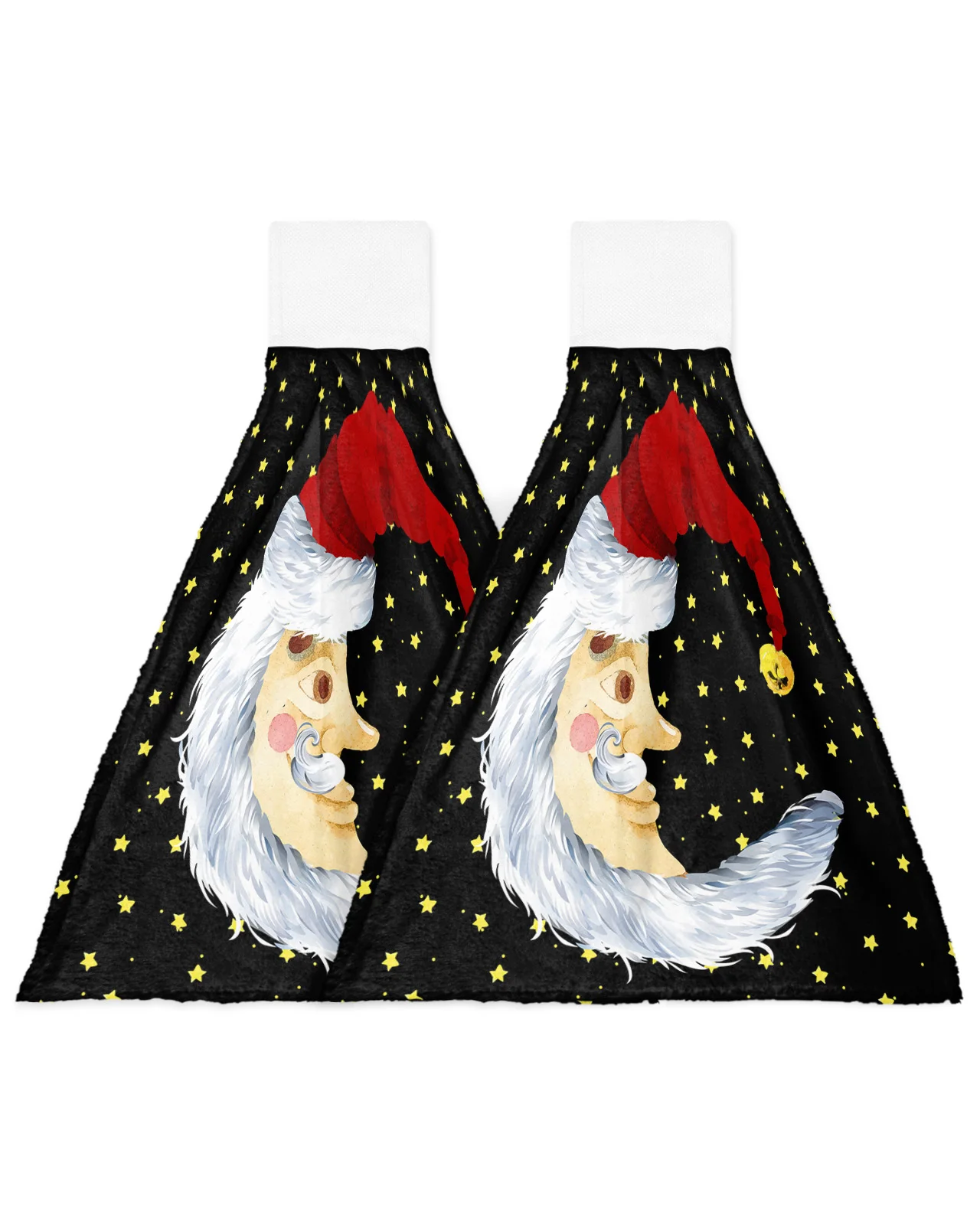 Christmas Santa Claus Moon Black Stars Hanging Kitchen Hands Towels Quick Dry Microfiber Cleaning Cloth Soft Towel