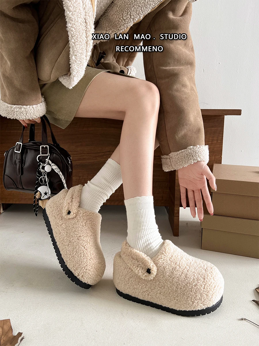 

Thi Bot Plu Slippers Women's Fall Winter New Sle Fce Lined Anti Slip Warm Comfortable Cotton Slippers Slip on oes