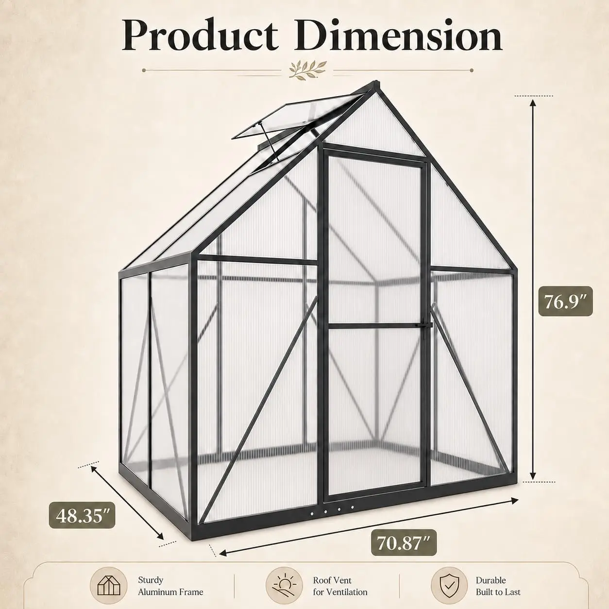 Outdoor Polycarbonate Greenhouse, 6x4 FT Greenhouses for Outdoors, Aluminum Frame Plant Green House with Locking Door & Roof Vent, Heavy Duty Winter Greenhouse for Backyard Gardening