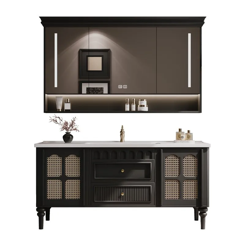 

French bathroom cabinet combination oak floor American face wash basin toilet ceramic integrated basin washbasin