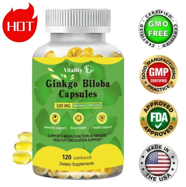 Vitality Natural Herbal Roots Ginkgo Biloba Made with Pure Organic Ginkgo Leaf - 500mg per Serving,30/60/120 Vegan Capsules