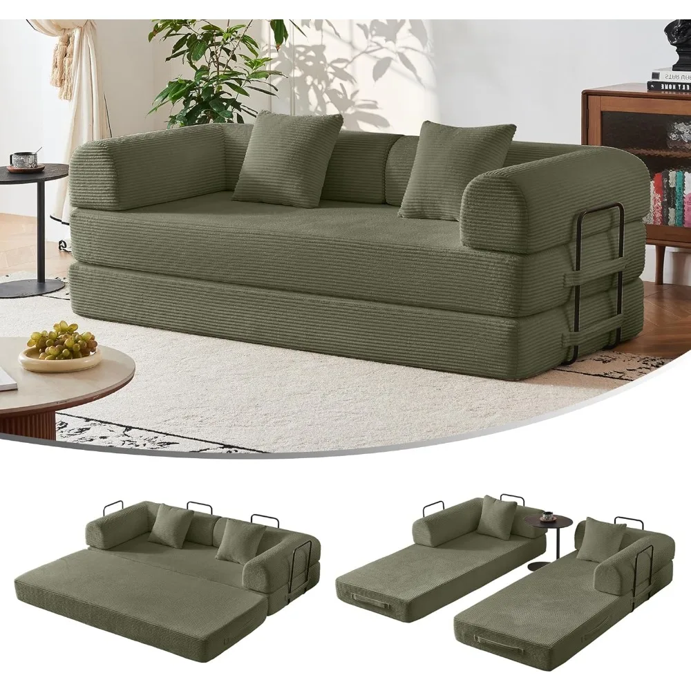 

79" Compression Sofa, Convertible Sleeper Sofa Bed, Couch Bed with Fixed-Shape Frame, Corduroy Floor Sofa, Couches for Living Ro