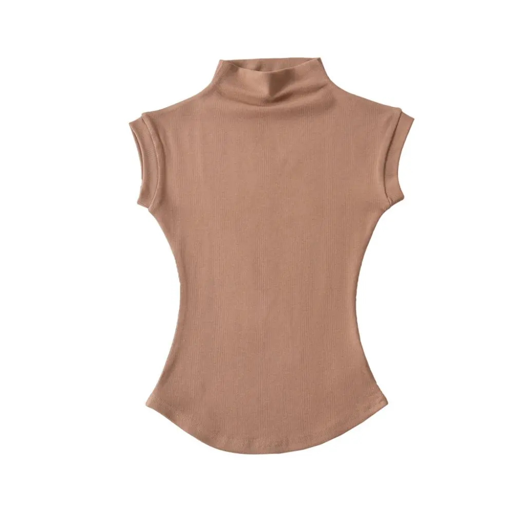 

Spice Girls Women's Slim-fit Sleeveless T-shirt Half-high Collar Ant Waist Design European American Style Summer