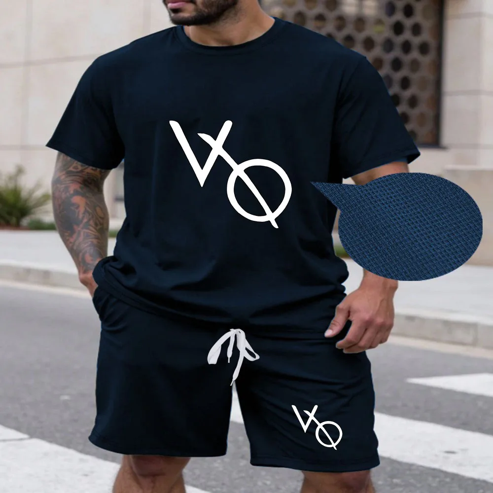 

Summer men's short sleeved shorts comfortable sports suit men's casual round neck T-shirt and shorts two-piece set