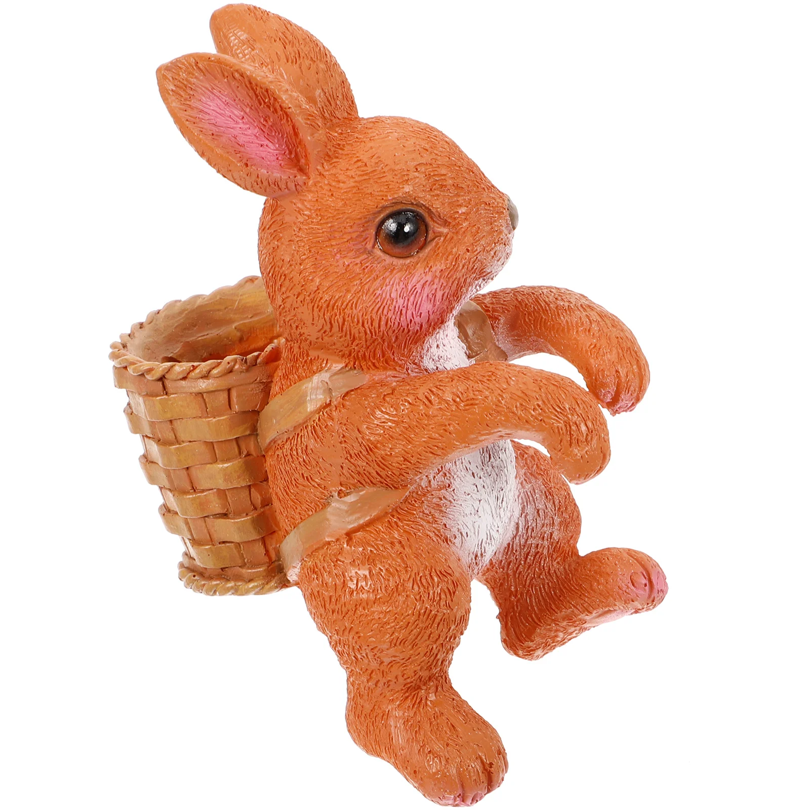 Rabbit Ornaments in Basket Aquarium Decoration Resin Bunny Figurines Outdoor Micro Landscape Artificial Small Hanging