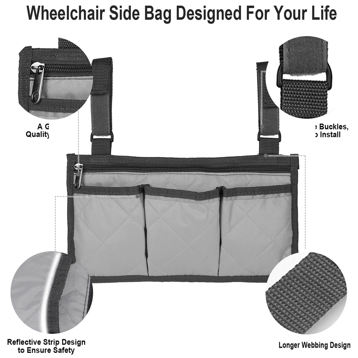 Universal Walker Bag Armrest Side Storage Bag Seat Armrest Storage Bag Rollator Organizer Pouch Wheelchair Scooter Side Bag