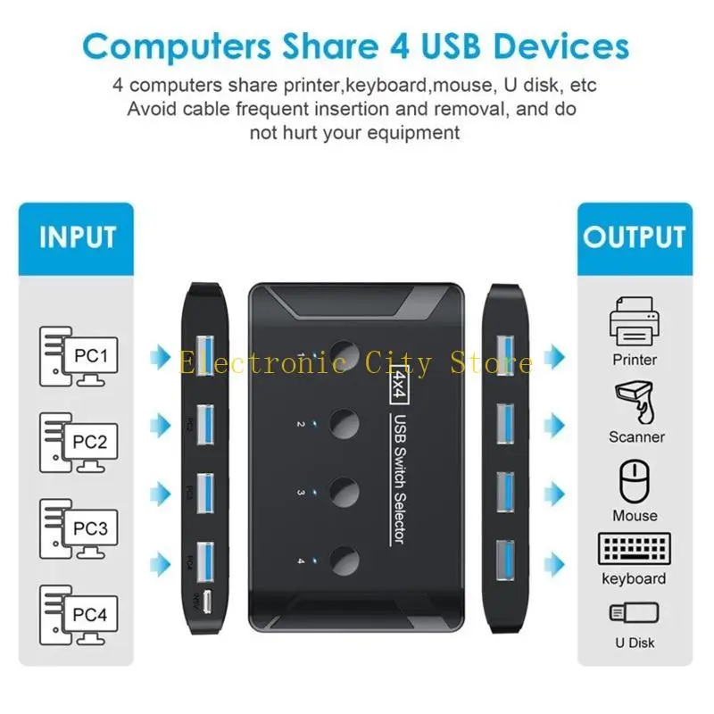 

USB KVM переключатель USB2.0 Переключатель KVM Switch 4PCS Sharing Device для Windows10 HU8D