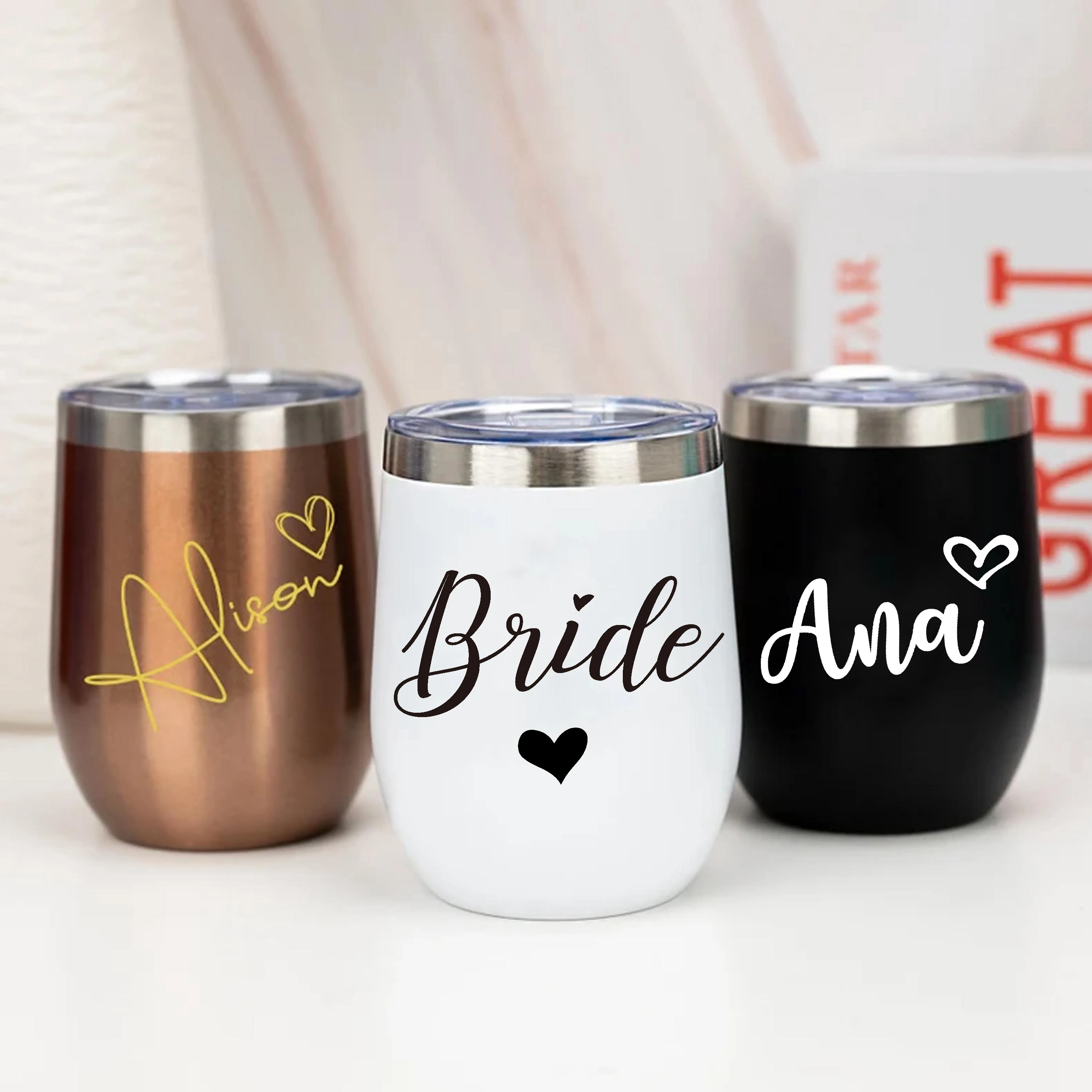 

Bridal Party Wine Tumblers, Personalised 12 oz Vacuum Insulated Stainless Steel Wine Tumbler Cup, Gifts for Bridesmaids