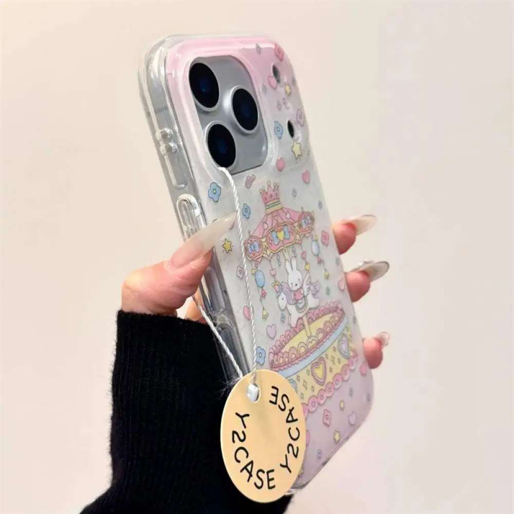 Niedliche Miffy Bunny Karussell transparente Handyhülle für iPhone, stoßfeste Schutzhülle mit Blumenmuster, Cartoon-Telefonabdeckung