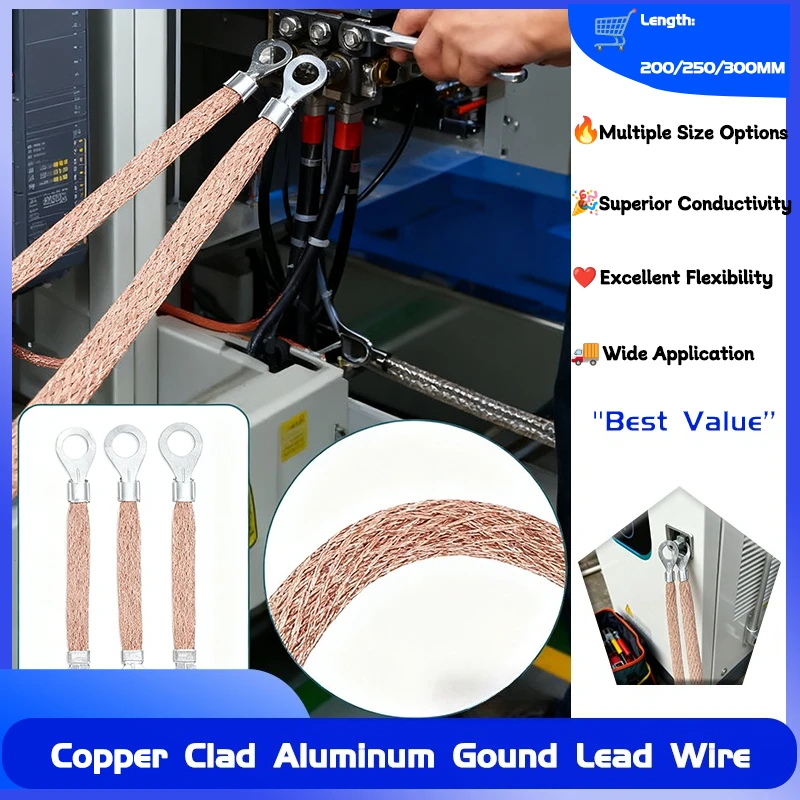 

5~100pcs Gounding Lead Wire Copper Clad Aluminum Braid Wire Span Cable Durable Bridge Connection Wire Ground Lead Wiring Harness