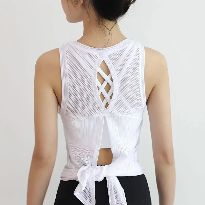 Camisas de Yoga para mujer, chaleco deportivo fino y suelto, camiseta sin mangas transpirable de malla, camisetas sin mangas bifurcadas para correr, chaleco deportivo para gimnasio, Top para mujer