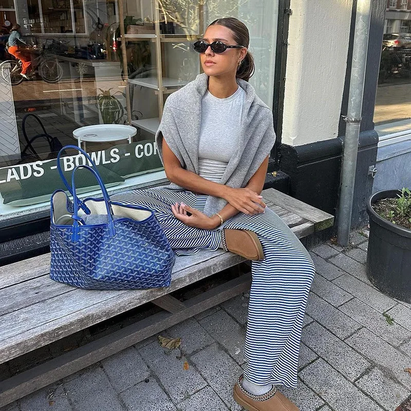 Casual gestreepte broek 2025, nieuwe hoog getailleerde losse broek met rechte pijpen en een hangende sensatie, vloerlengte broek voor dames