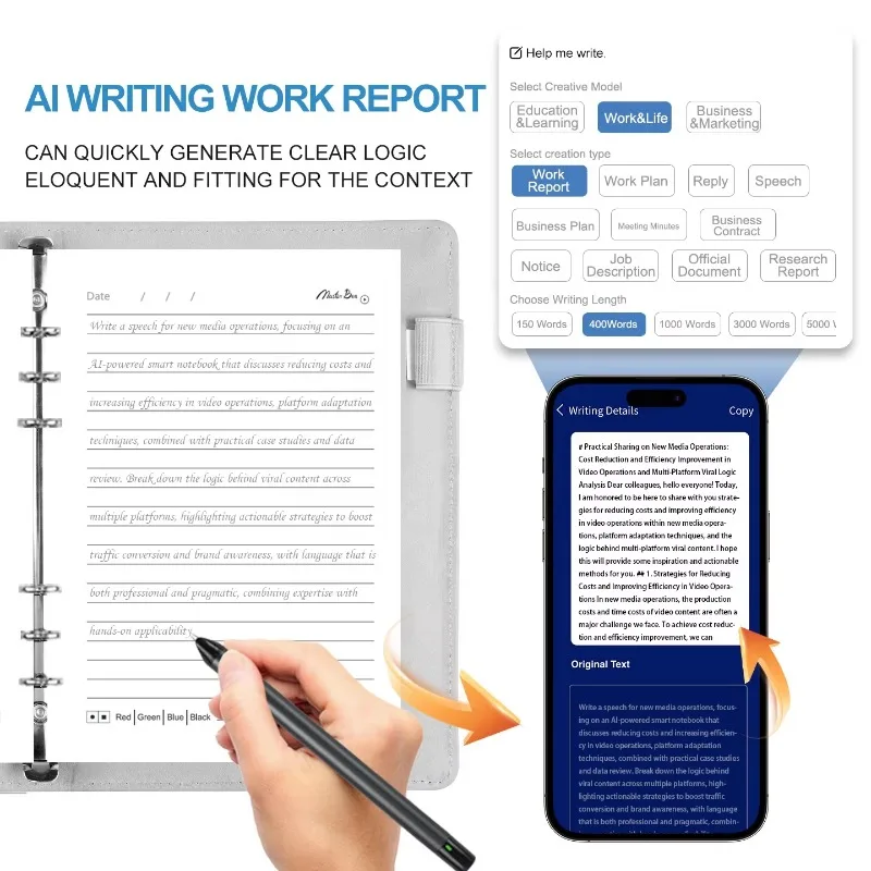 

High Performance Ai Notebook Sync Pen Conference Recording Playback And To Text Convert Smart Notebook For All Office