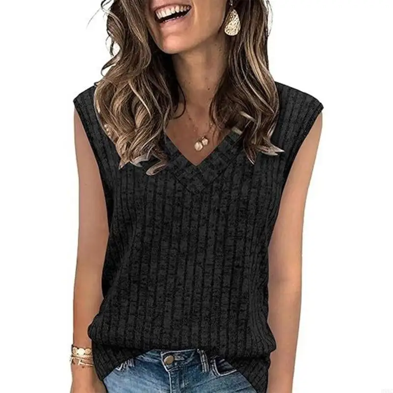 39BC Damen-Tanktops mit V-Ausschnitt, ärmellos, gerippte Strick-T-Shirts, 2025, lässige Sommeroberteile, trendige Pulloverweste,