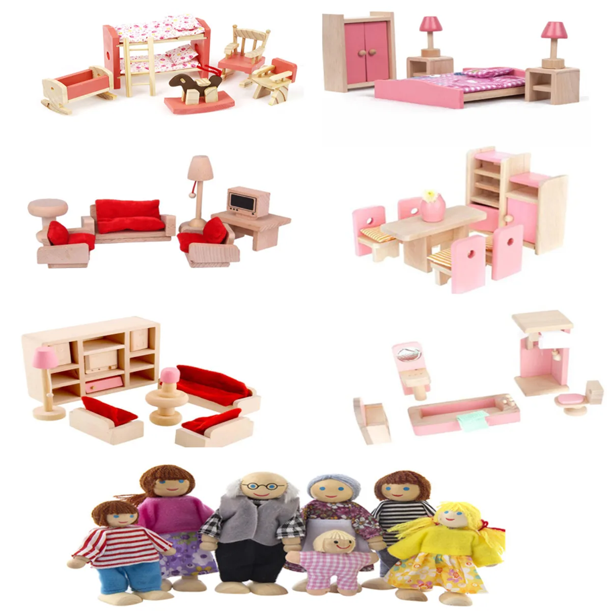 

Role Playing Bathroom Furniture Miniature Set Handmade Crafts Kids Toy Pure Wood Exquisite Workmanship House
