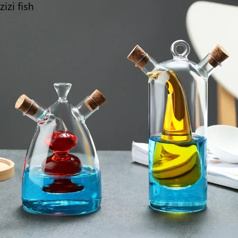 2-in-1 Double Layer Bottle Soy Sauce Vinegar Glass Bottle Oil Pot Heat Resistant Sealed Jar Condiment Storage Jar Kitchen Tools