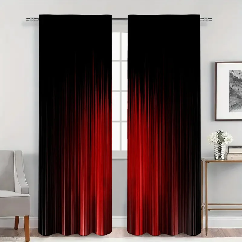 Black to Red Gradient Blackout Curtains Modern Thermal Insulated Window Panels for Bedroom Living Room Privacy and Light Control