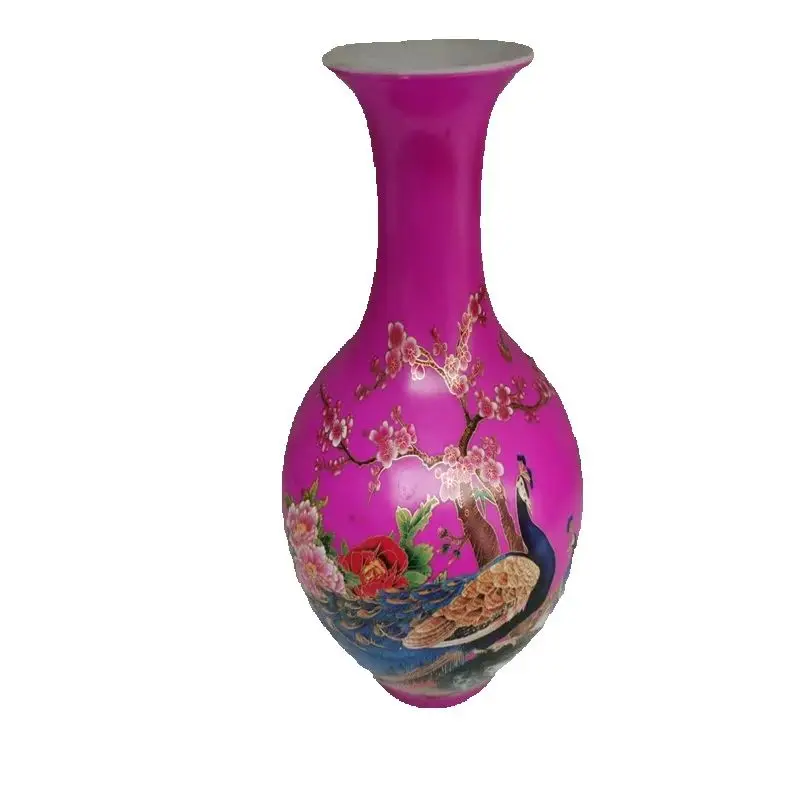 

Chinese Old Porcelain ,Purple red base pink flower and bird patterned vase