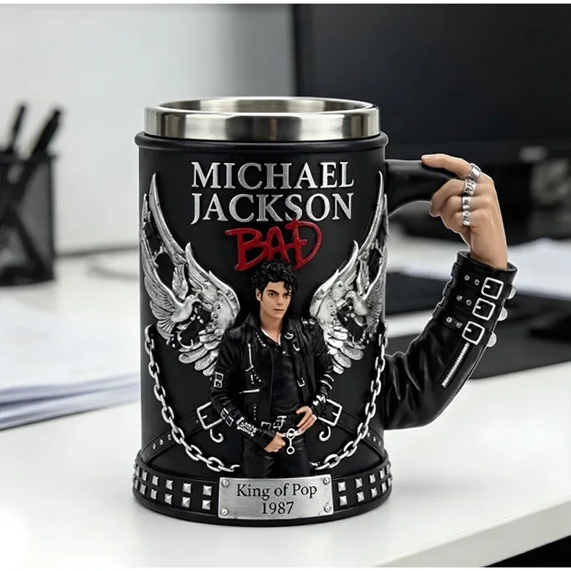Tasse en résine 3D Michael Jackson King of Pop, tasse de collection multi-styles avec doublure en acier inoxydable, tasse à café de collection pour les fans de MJ