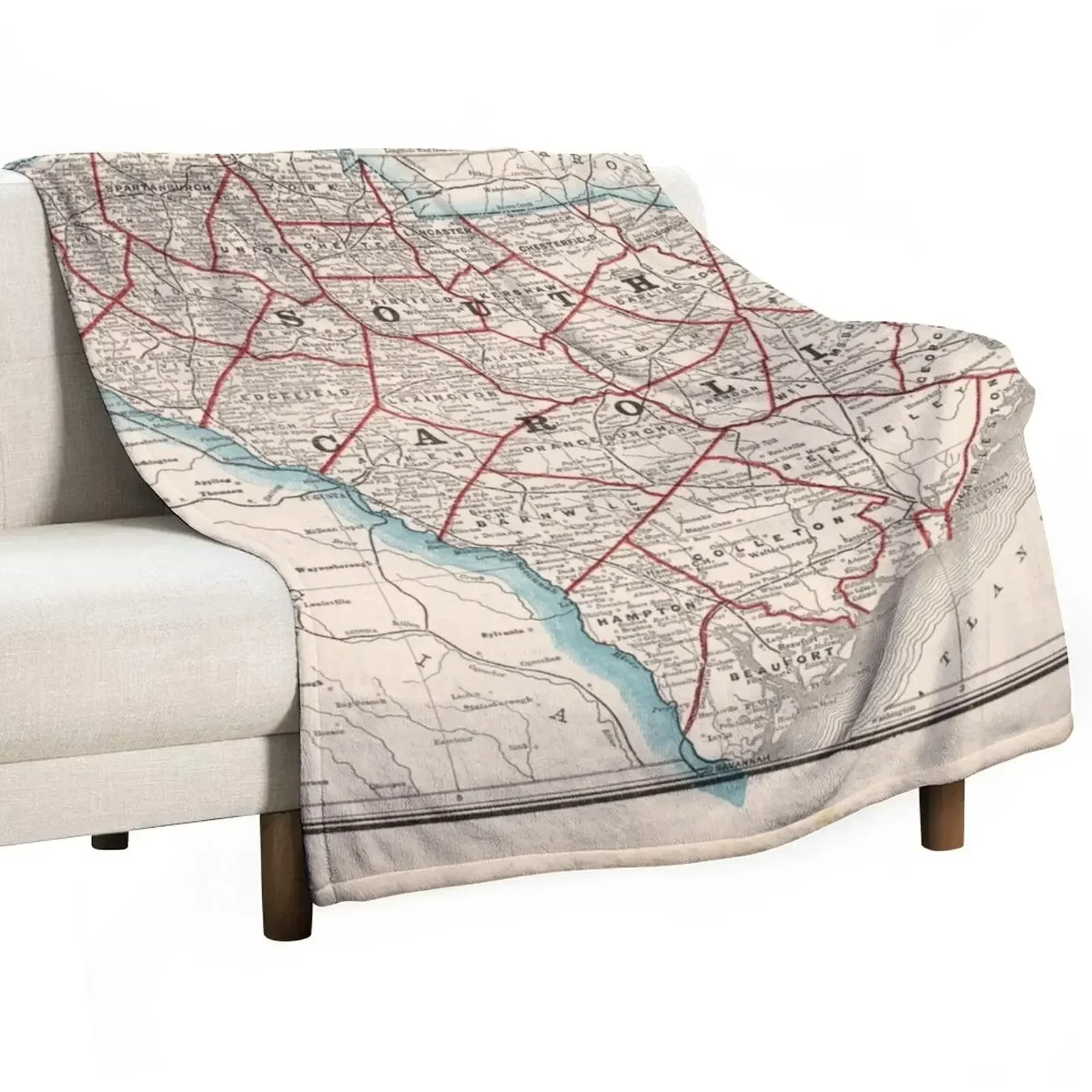 

Vintage Map of South Carolina (1893) Throw Blanket Luxury Brand For Sofa Thin Tourist Blankets