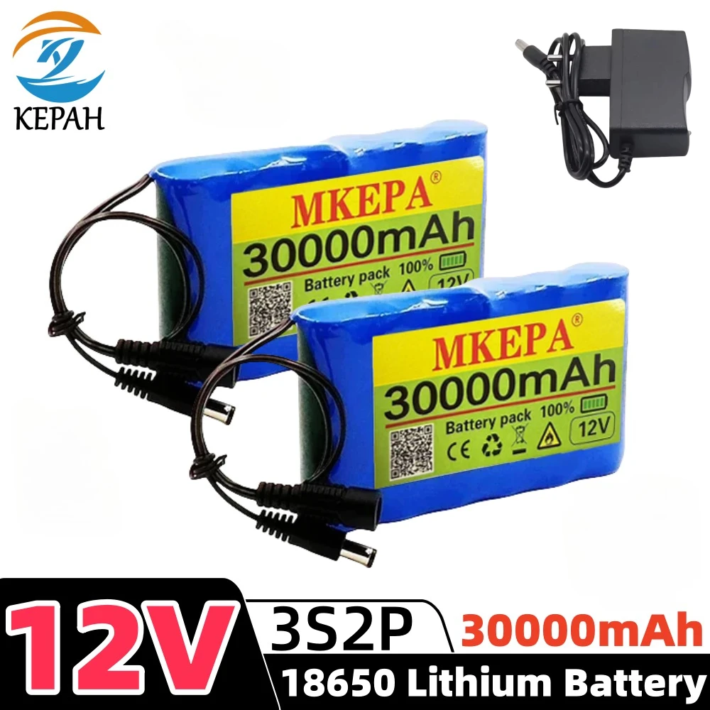 🛒Portable Large Capacity Lithium-Ion Battery BMS 3S2P 30000mAh 12V 18650 Battery Monitoring, Audio, LED Lights + Charger 🔥