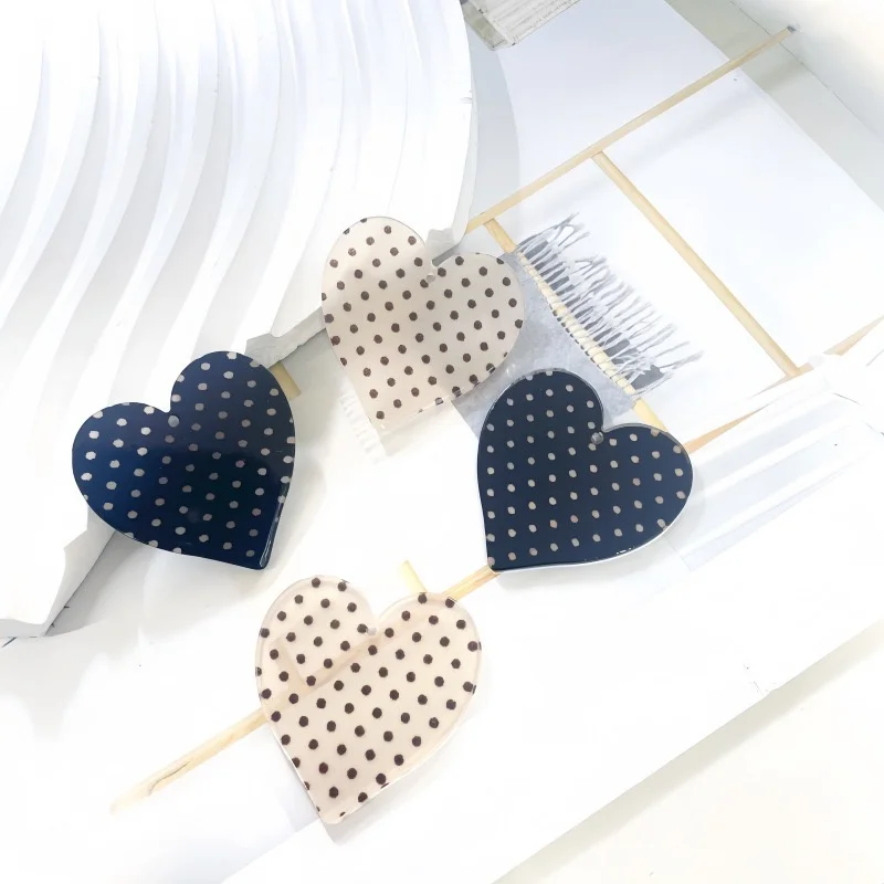New style 56pcs/lot color dots pattern print cartoon heart shape acrylic beads diy jewelry garment hair accessory