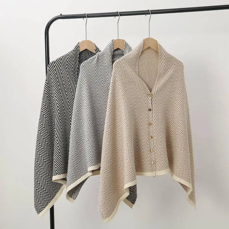 

New Fashionable Thickened Knitted Shoulder Shawl Stripe Pattern Air Conditioned Room Outerwear Spring Autumn Warm Neck Protec...