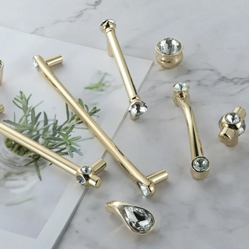 Golden Crystal Handle Modern Minimalist Furniture Cabinet TV Cabinet Cupboard Door Handle Bedside Table Drawer Pulls