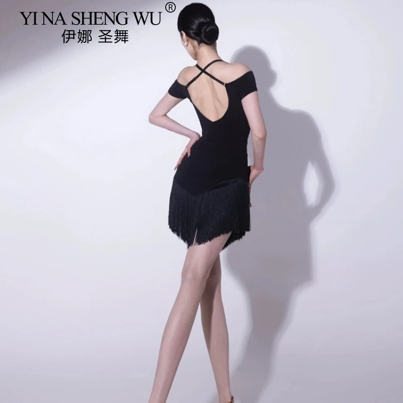 New 2026 Latin Dance Costume Tassel Jumpsuit Top Fringe Skirt Adult Women Latin Samba Rumba Cha Cha Practice Performance Dress