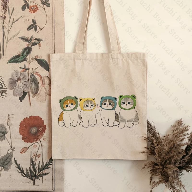 Bolso de mano con patrón de gatos Kawaii, bolsa de mercado amigable con los gatos, bolsas de lona, regalo para niños, regalos para el Día de los