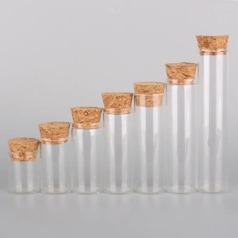 24pcs/lot 5ml 7ml 10ml 14ml 18ml 20ml 25ml 30ml Glass Test Tube with Cork Stopper Message Bottles Jars Vials Gift Art DIY Crafts